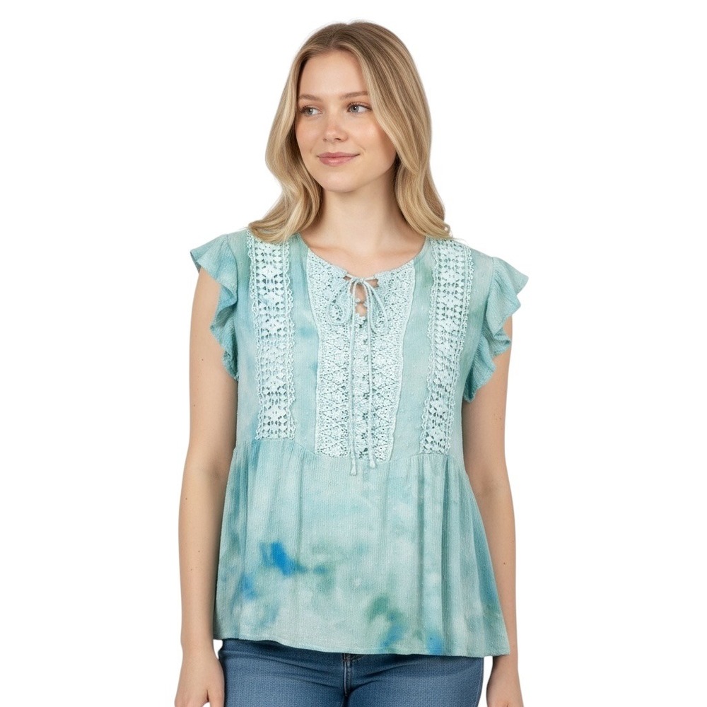 Liv Los Angeles Large Top Handmade Tie Dye Flutter Sleeve Blue Boho Whimsy‎ 1749